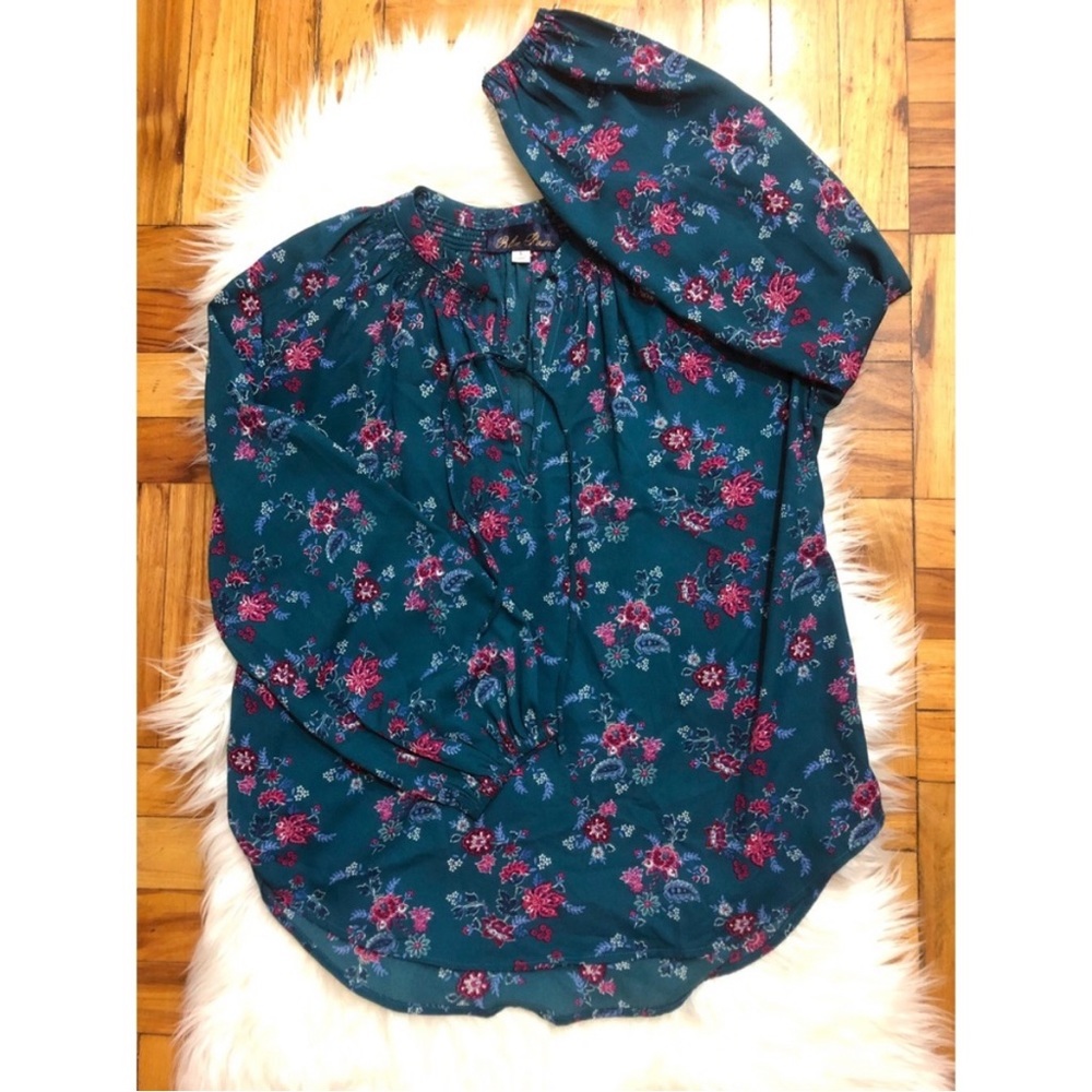 BLUE RAIN | Teal Floral Tunic Blouse